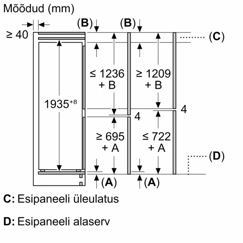 Bosch KIN96SFD0 pilnībā integrēts ledusskapis-sal dētava ar VitaFresh pro 0°C, NoFrost, 387L, energoefektivitātes klase D, 35 dB