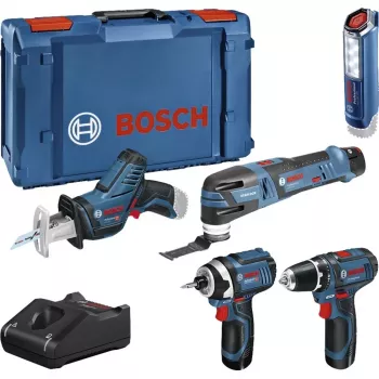 Bosch Power Tools 12V 5-Daļu Instrumentu Komplekts GOP + GSR + GDR + GSA + GLI (Zils, 3x Li-Ion 2.0Ah Akumulators)
