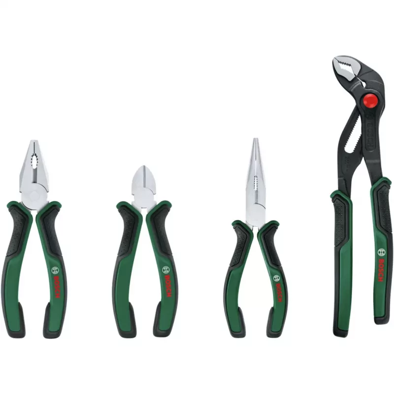 Bosch Powertools 4-daļīgs knaibles komplekts 1600A02W7K ar kombinētajām, diagonālajām, garš deguna un ūdens sūkņa knaiblēm, zaļš/melns