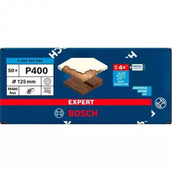 BOSCH POWERTOOLS Expert M480 Mesh Slīpēšanas disks 125mm, K400 (50 gab.) rokas orbitālajām slīpmašīnām