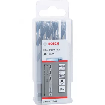 Bosch PowerTools HSS PointTeQ sešstūra urbis, 6 mm, 10 gab., darba garums 57 mm
