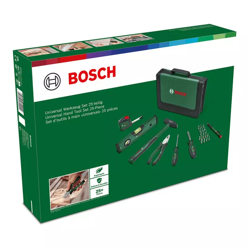 BOSCH Powertools Universal Hand Tool Set, 25-Piece (Green, with Tool Bag)