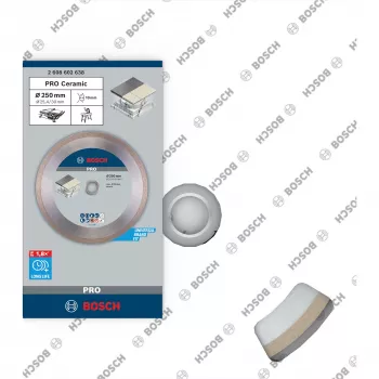 Bosch PRO Keramikas dimanta griešanas disks, 250 mm diametrs, 30 mm urbums (ar 25,4 mm reducējošo gredzenu), nepārtraukta mala, slapjai/sausai griešanai
