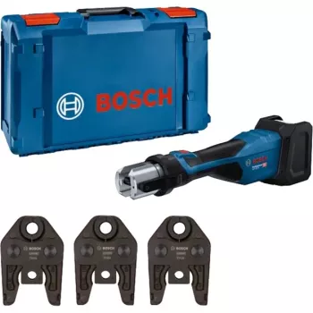 Bosch Professional GPT 18V-32 Bezvadu presēšanas instruments, Solo versija, Komplekts TH, 18V, Zils, bez akumulatora un lādētāja, 3 standarta TH presēšanas spīles, L-BOXX