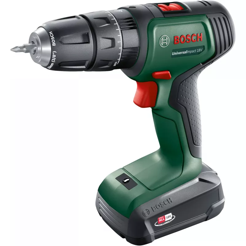 BOSCH UniversalImpact 18V bezvadu triecienurbis (zaļš/melns, 2x1,5Ah Li-Ion, 241 daļu komplekts)