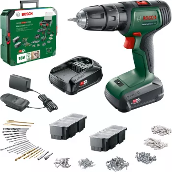 BOSCH UniversalImpact 18V bezvadu triecienurbis (zaļš/melns, 2x1,5Ah Li-Ion, 241 daļu komplekts)