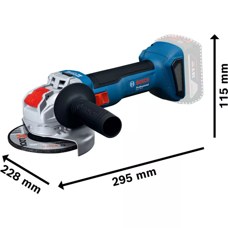 BOSCH X-LOCK Bezvadu Leņķa Slīpmašīna GWX 18V-8 Professional Solo, 18V, Zila/Melna, 125 mm (bez akumulatora)
