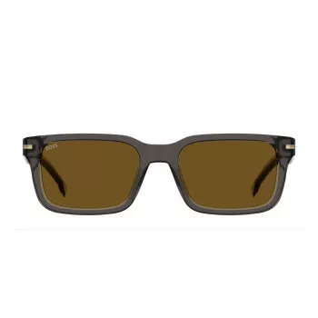 BOSS BOSS1628SKB7 Vīriešu taisnstūra saulesbrilles Tumšā Havana Pelēka