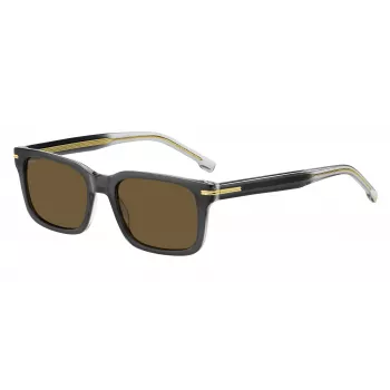 BOSS BOSS1628SKB7 Vīriešu taisnstūra saulesbrilles Tumšā Havana Pelēka