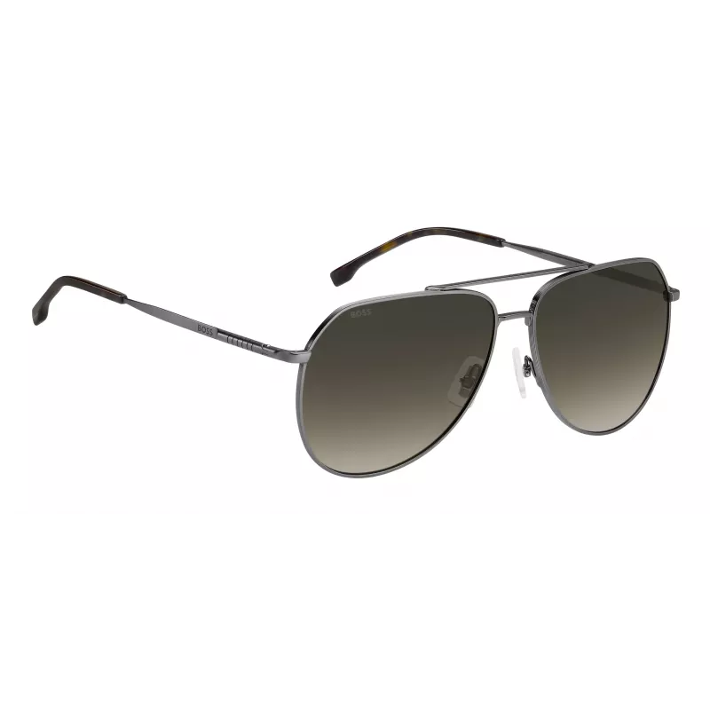 BOSS Man BOSS1447SKJ1G Taisnstūra saulesbrilles - Melns acetāta rāmis, Pelēkas polikarbonāta lēcas, UV400 aizsardzība