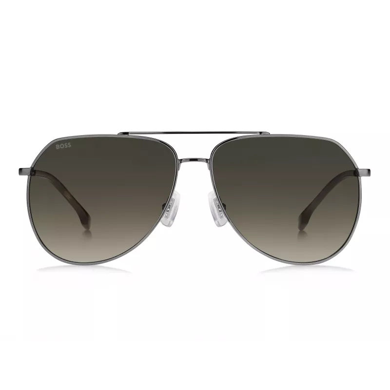 BOSS Man BOSS1447SKJ1G Taisnstūra saulesbrilles - Melns acetāta rāmis, Pelēkas polikarbonāta lēcas, UV400 aizsardzība