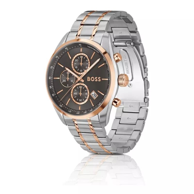 BOSS vīriešu pulkstenis 1514252 44mm kvarca hronogrāfs nerūsējošais tērauds silikons melns