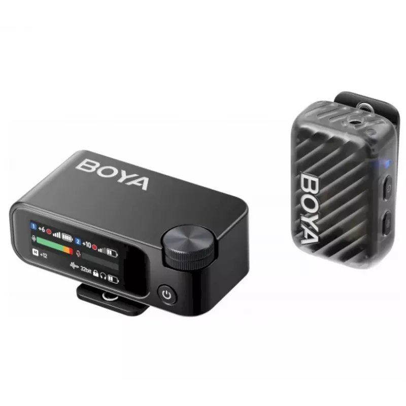 BOYA BOYAMIC 2-02 Bezvadu Mikrofona Sistēma 2.4GHz, AI Trokšņu Slāpēšana, 2 Uztvērēji + 1 Raidītājs (USB-C) Melns