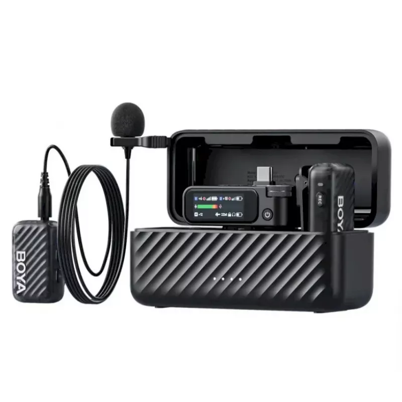 BOYA BOYAMIC 2-02 Bezvadu Mikrofona Sistēma 2.4GHz, AI Trokšņu Slāpēšana, 2 Uztvērēji + 1 Raidītājs (USB-C) Melns