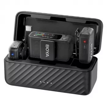 BOYA BOYAMIC 2-02 Bezvadu Mikrofona Sistēma 2.4GHz, AI Trokšņu Slāpēšana, 2 Uztvērēji + 1 Raidītājs (USB-C) Melns