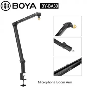 BOYA BY-BA30 Mikrofona pantogrāfs (tērauds, melns) - galda skavas stiprinājums, 800 mm sasniedzamība, 360° rotācija, 1.1 kg ietilpība, 3/8 collu vītne ar 5/8 collu adapteri