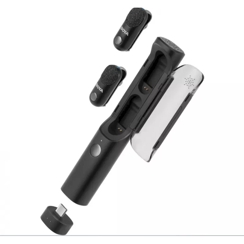 BOYA Magic-02 Bezvadu mikrofona austiņas 2.4GHz USB-C/Lightning/3.5mm Melns