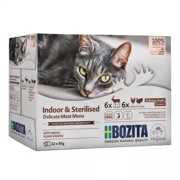 BOZITA Sterilised Pieces in Sauce with Meat Multibox - Slapjā barība kaķiem - 12 x 85g