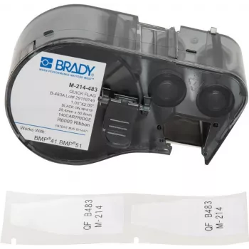 Brady M-214-483 Pašlaminējošas vinila etiķetes vadiem un kabeļiem, baltas, 21,34 x 48,77 mm, termopārnese, 100 iepakojumā