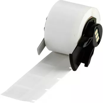 Brady M6-20-362 viltojumdrošas metalizēta poliestera etiķetes, sudraba, spīdīgas, 25.40 x 50.80 mm, pastāvīga akrila līme, 100 etiķetes/rullī