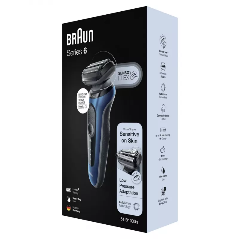 Braun Series 61 - B1000s elektriskais skuveklis slapjai un sausai skūšanai, zils