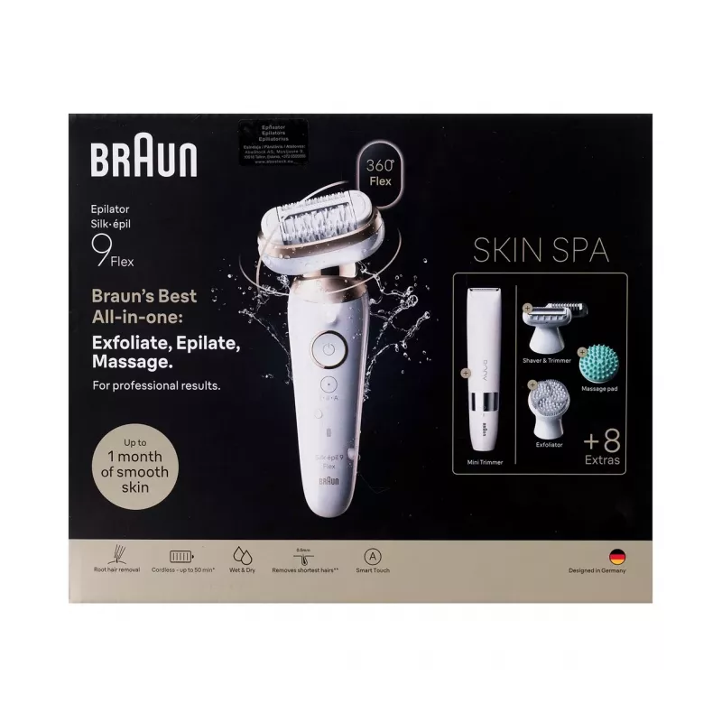 Braun Silk-épil 9 3D SES9-481 Slapjai un sausai lietošanai bezvadu epilators ar 40 pincetēm, SensoSmart, Smartlight, trimmeri, balts/rožu zelts
