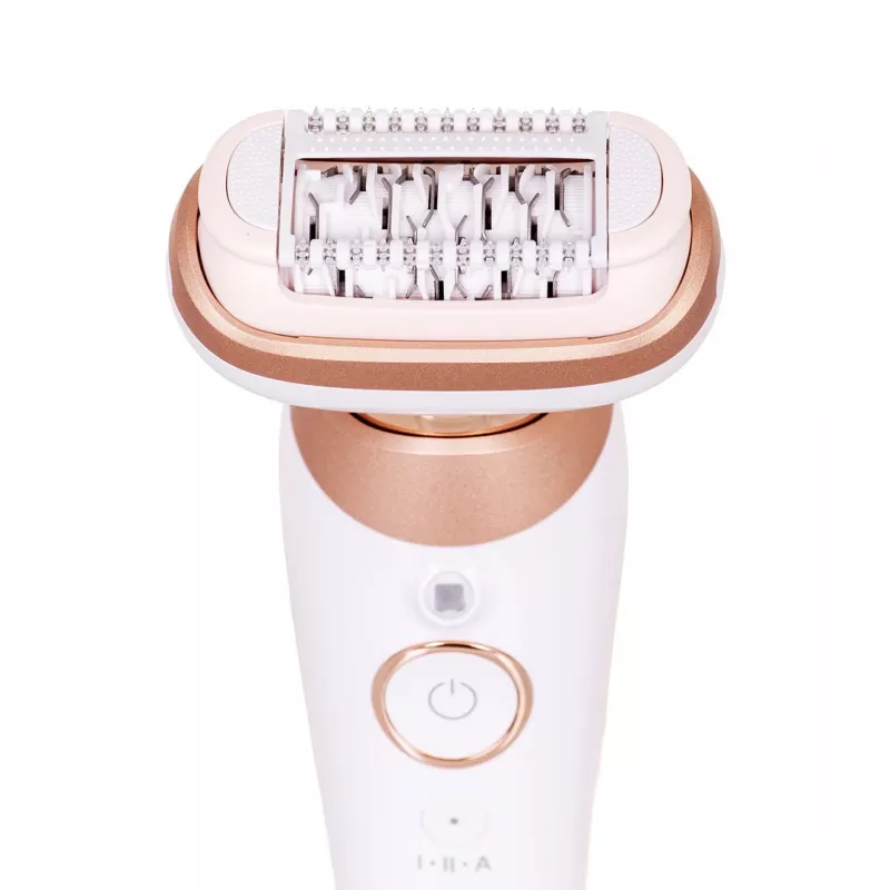Braun Silk-épil 9 3D SES9-481 Slapjai un sausai lietošanai bezvadu epilators ar 40 pincetēm, SensoSmart, Smartlight, trimmeri, balts/rožu zelts