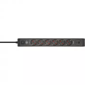 BRENNENSTUHL 6-vietīgs pagarinātājs ar 1x USB-C, 1x USB-A, pārsprieguma aizsardzība 13 500 A, 2 m kabelis, melns/antracīts
