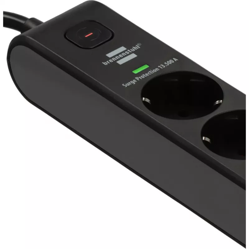 BRENNENSTUHL 6-vietīgs pagarinātājs ar 1x USB-C, 1x USB-A, pārsprieguma aizsardzība 13 500 A, 2 m kabelis, melns/antracīts