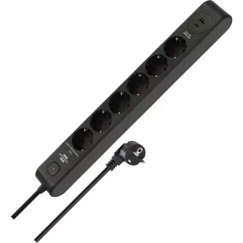 BRENNENSTUHL 6-vietīgs pagarinātājs ar 1x USB-C, 1x USB-A, pārsprieguma aizsardzība 13 500 A, 2 m kabelis, melns/antracīts