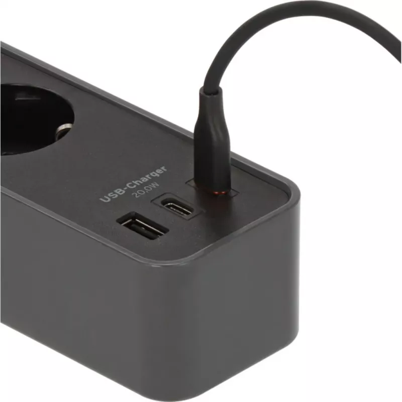 Brennenstuhl Ecolor 4-vietīgs pagarinātājs ar 2x USB-C, 1x USB-A, 1,5m kabeli, drošības slēdzi, melns/antracīts