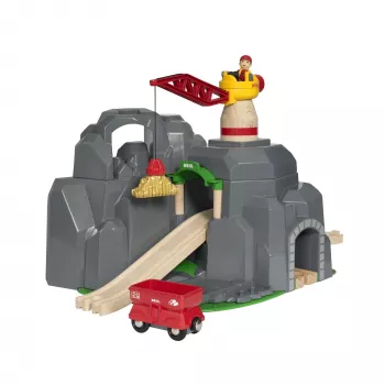 BRIO World krāns un kalnu tunelis koka dzelzceļa komplekts