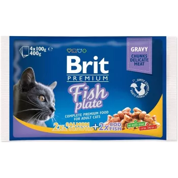 BRIT Premium Cat Fish Plate - Slapjā kaķu barība, filejas mērcē, 4 x 100 g paciņas