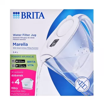 Brita Marella+ Ūdens filtra krūze ar 4 Maxtra Pro kasetnēm, 2,4 L, balta