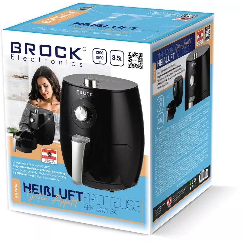 Brock AFM 3501 BK gaisa friteris 3,5L 1300-1500W melns digitālais groza friteris