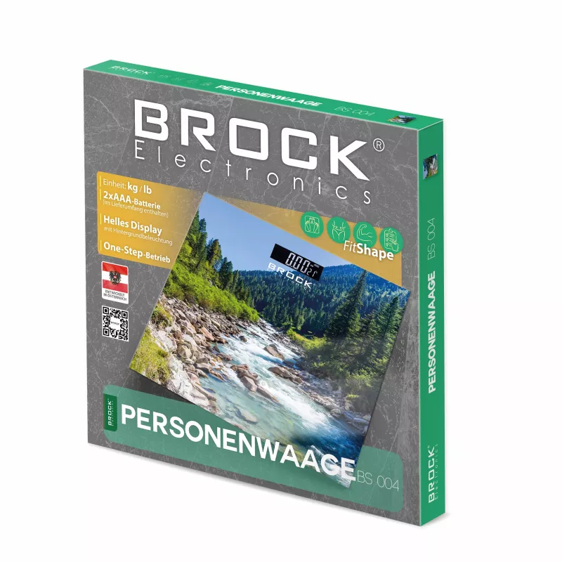 Brock BS 004 digitālie vannasistabas svari ar rūdīta stikla platformu, 180 kg ietilpība, 100 g precizitāte, automātiska ieslēgšana/izslēgšana, 2x AAA baterijas iekļautas