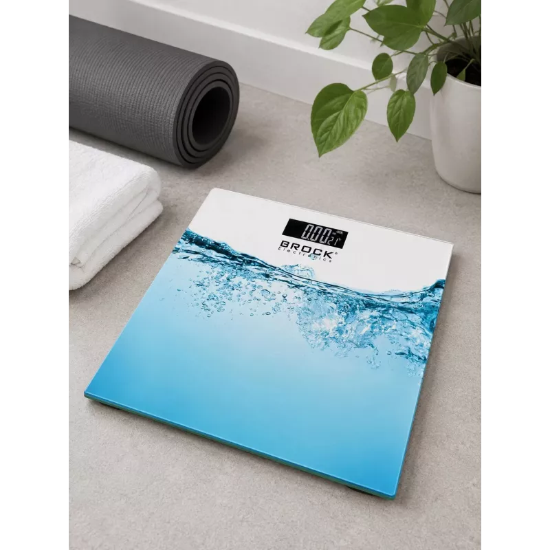 Brock BS 005 digitālie vannasistabas svari ar rūdīta stikla platformu, 180 kg ietilpība, 100 g precizitāte, automātiska ieslēgšana/izslēgšana, baterijas iekļautas