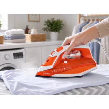 Brock BSI 5503 OR tvaika gludeklis 2600W keramikas zoles plāksne oranžs
