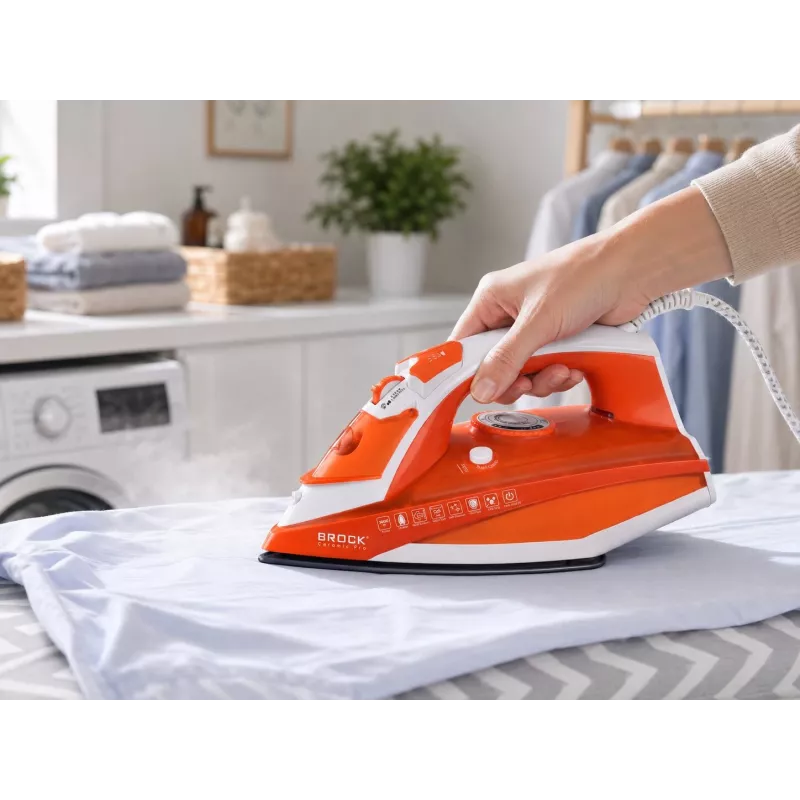 Brock BSI 5503 OR tvaika gludeklis 2600W keramikas zoles plāksne oranžs