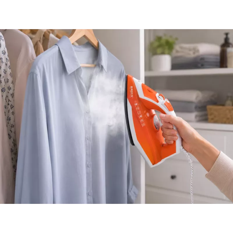 Brock BSI 5503 OR tvaika gludeklis 2600W keramikas zoles plāksne oranžs