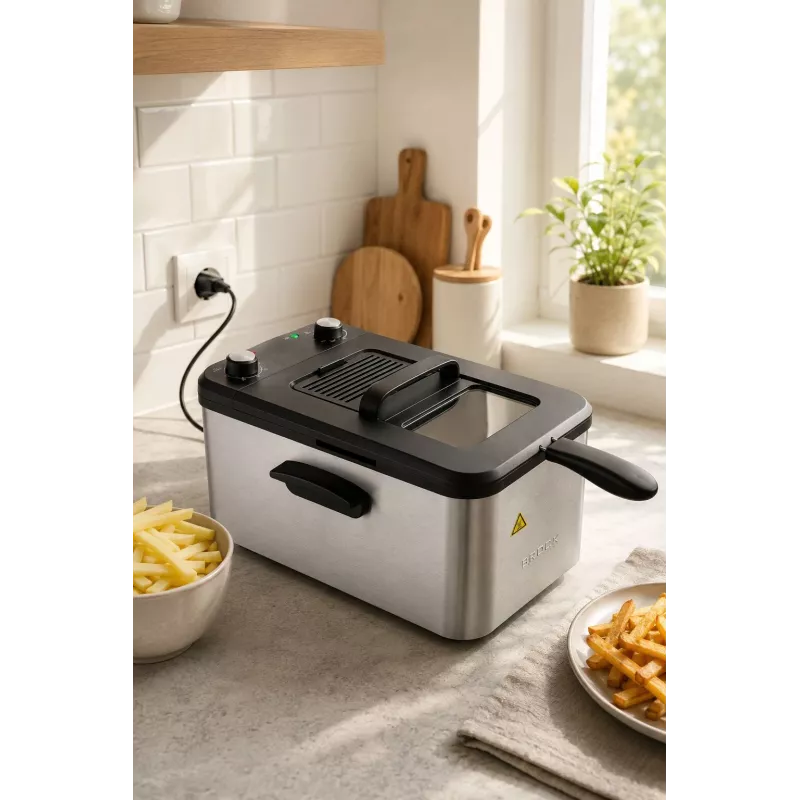 Brock DF 3001 SS fritieris 3,2L 2200W melns/tērauds