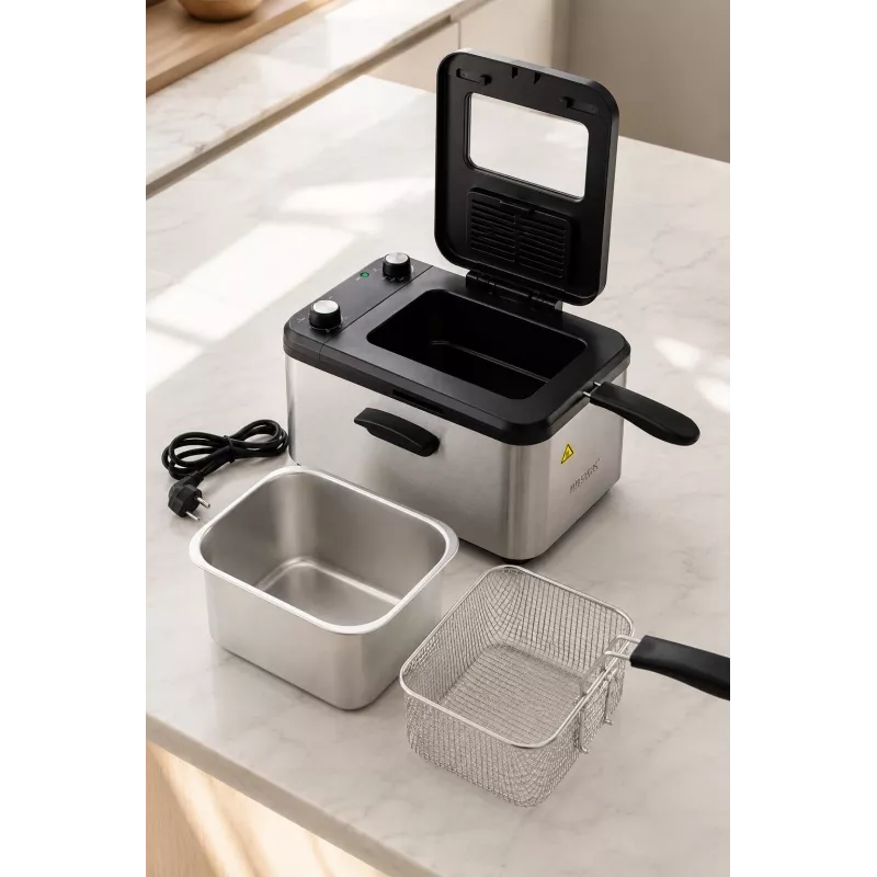 Brock DF 3001 SS fritieris 3,2L 2200W melns/tērauds
