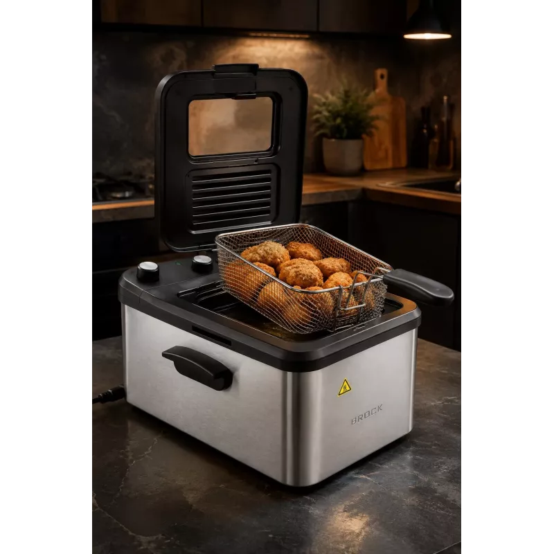 Brock DF 3001 SS fritieris 3,2L 2200W melns/tērauds