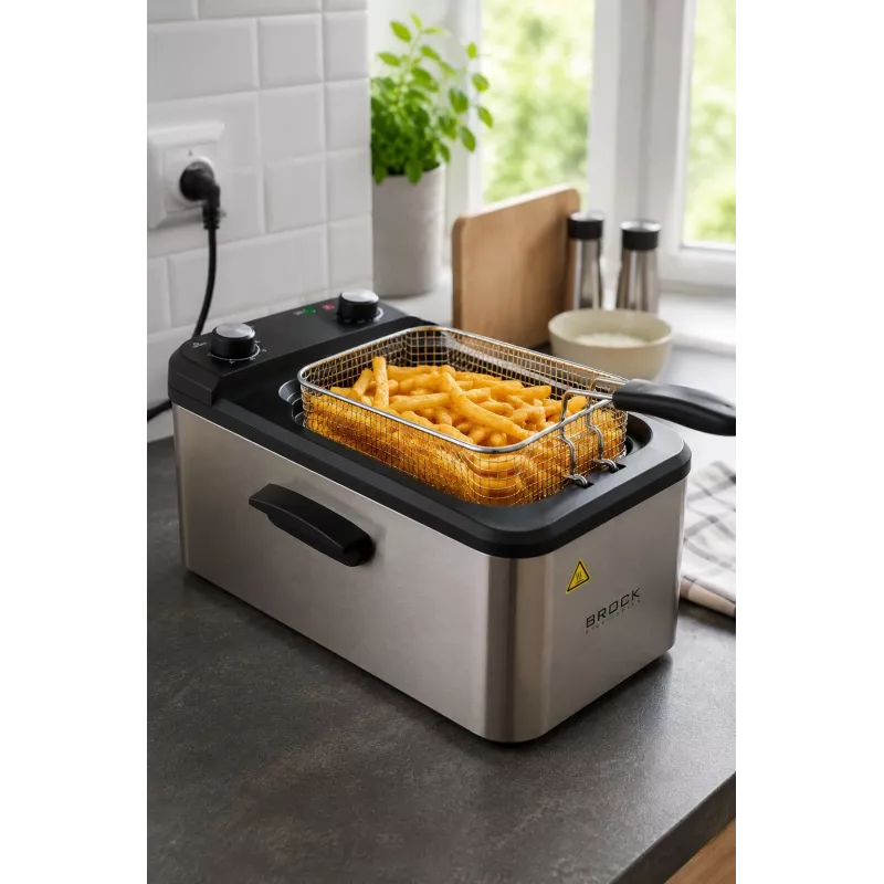 Brock DF 3001 SS fritieris 3,2L 2200W melns/tērauds