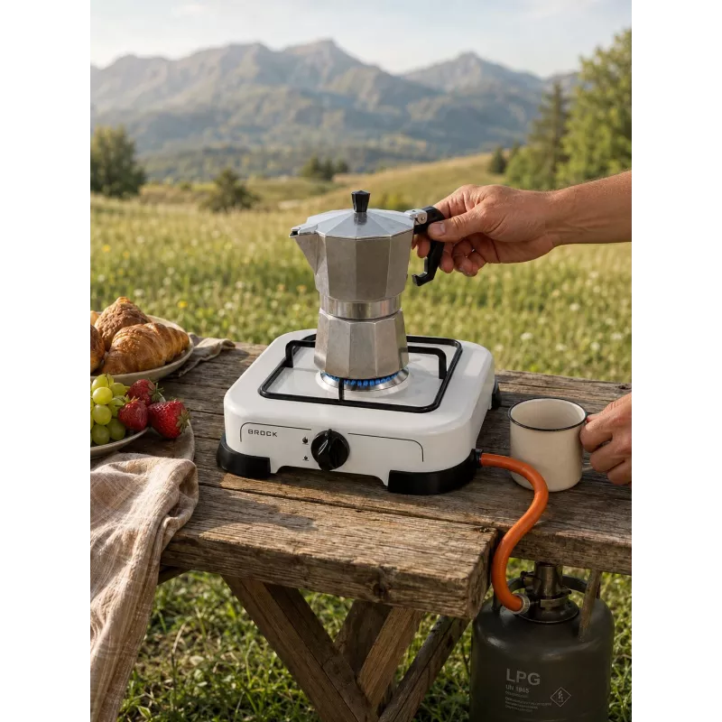Brock GS 001 W vienas degļa gāzes plīts, 1,5 kW, manuāla aizdedze, emaljēts tērauds, balta