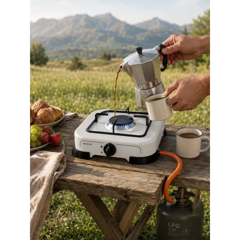 Brock GS 001 W vienas degļa gāzes plīts, 1,5 kW, manuāla aizdedze, emaljēts tērauds, balta