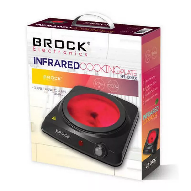 Brock HPI 3001 BK 1500W viena elektriskā plīts virsma ar čuguna plāksni un regulējamu termostatu, melna