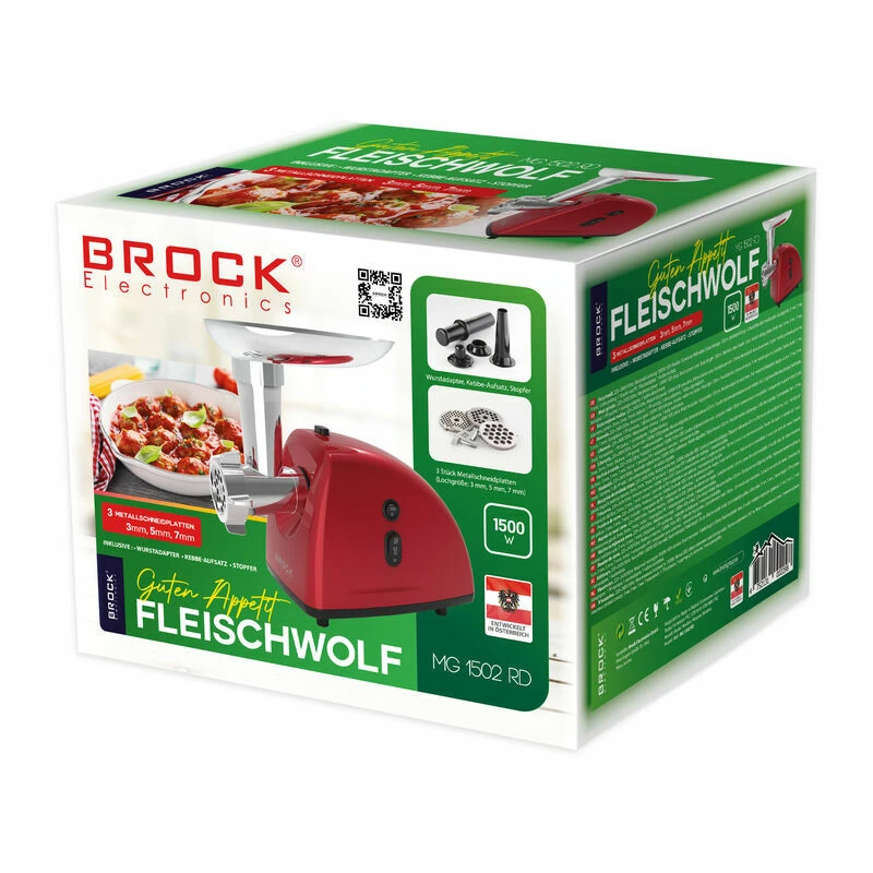 Brock MG 1502 RD Gaļas maļamā mašīna 1500W, Sarkana/Tērauda