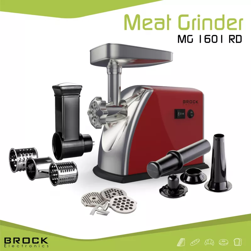 Brock MG 1601 RD Gaļas maļamā mašīna 1400W, Sarkana/Tērauda