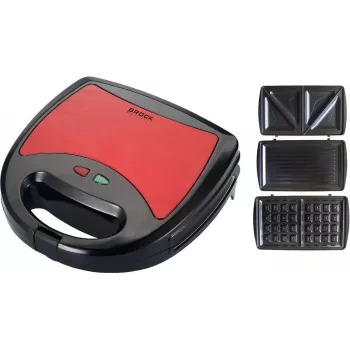 Brock SSM 2003 RD 3-in-1 sviestmaižu gatavotājs, vafļu gatavotājs un grils, 750 W, melns/sarkans